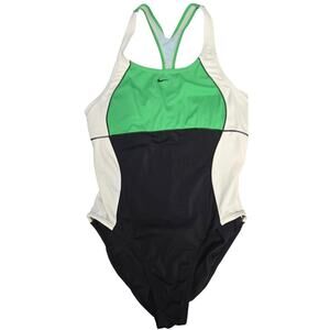 Nike‎ Swimsuit Womens 14 Green Black Colorblock One Piece Racerback Sporty